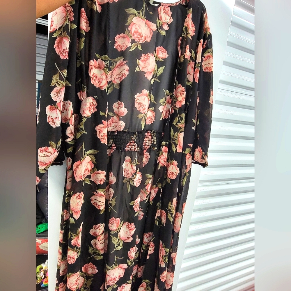 Sheer Pink Rose Kimono Duster